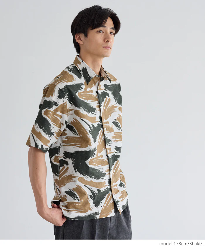 セール★2690円→2490円 柄サッカー半袖シャツ メンズ メール便不可 - Image 2