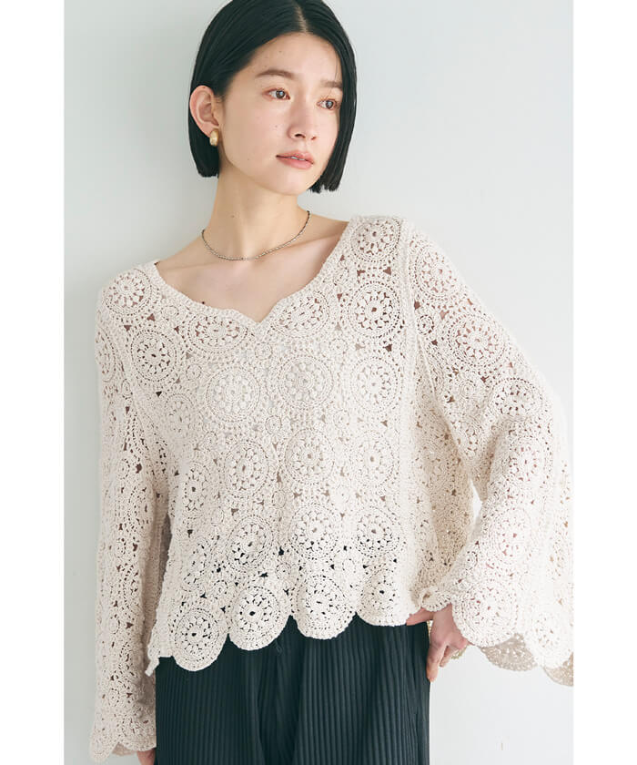 セール ★2990円→990円 フレアスリーブ クロシェトップス レディース メール便不可
