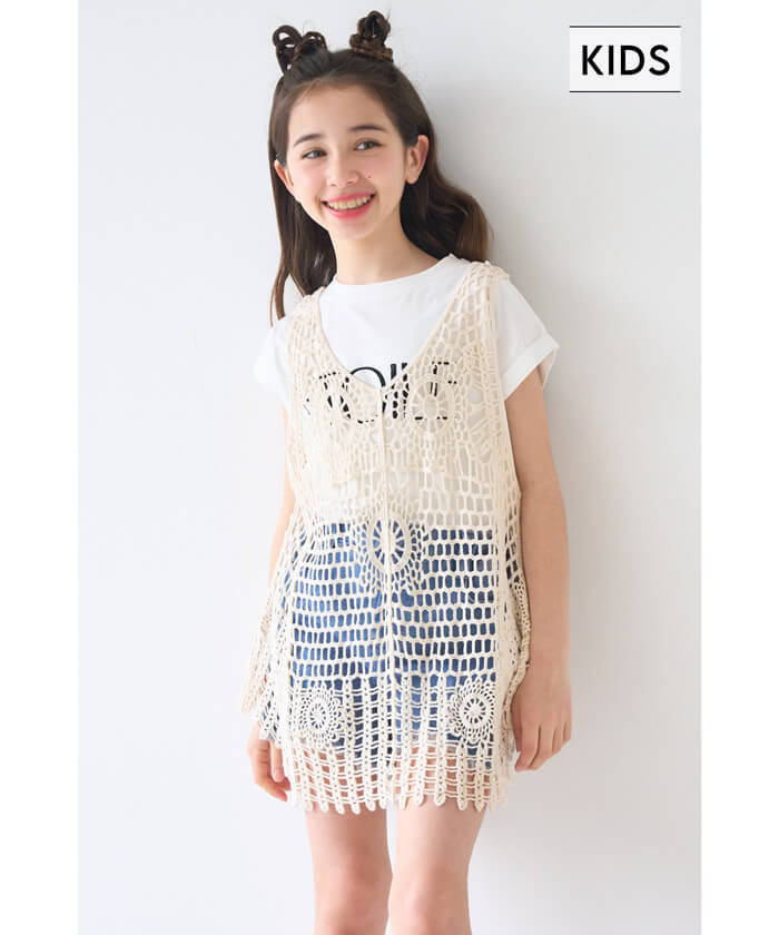 セール★1690円→990円 かぎ編みレースタンクトップ キッズ メール便不可