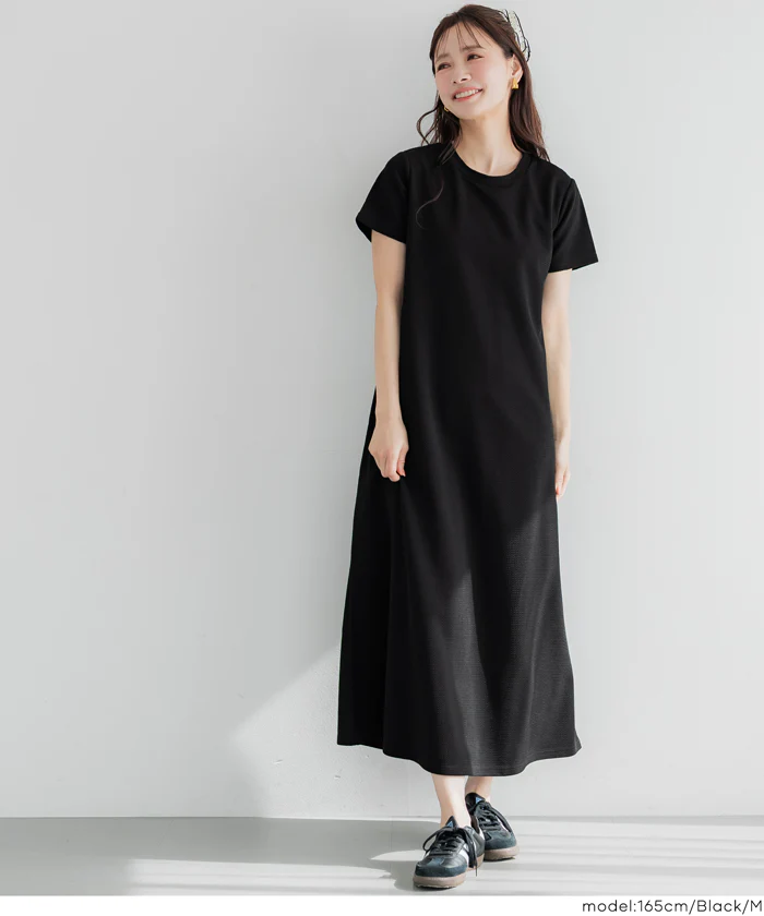 エンボス半袖マキシワンピース レディース メール便不可 - Image 7