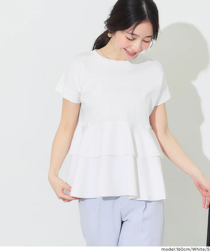 異素材切り替え2段フリルTシャツ レディース メール便不可 - Image 15