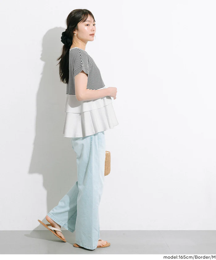 異素材切り替え2段フリルTシャツ レディース メール便不可 - Image 8