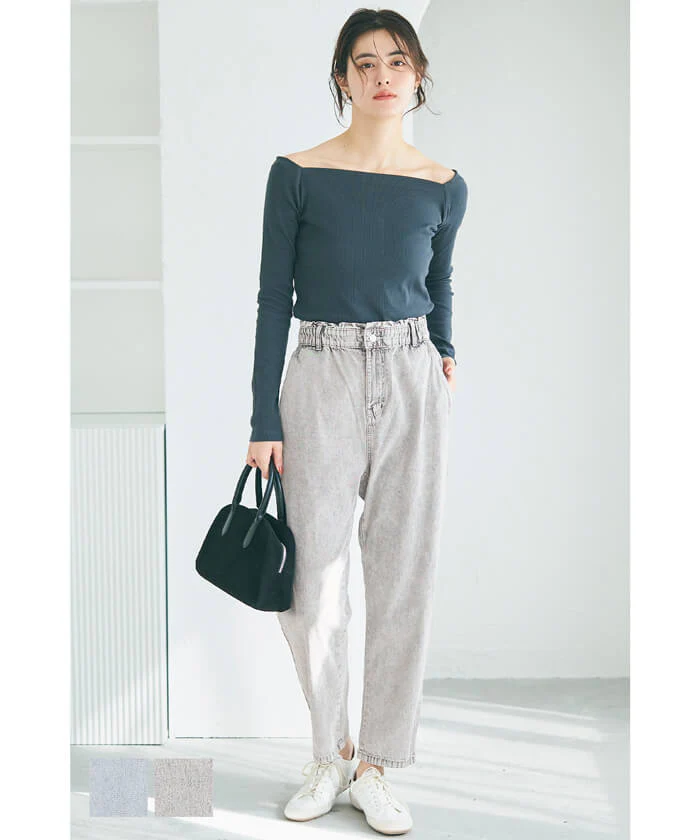 WEB限定セール ★2990円→990円ハイウエストゴムデニムパンツ レディース メール便不可