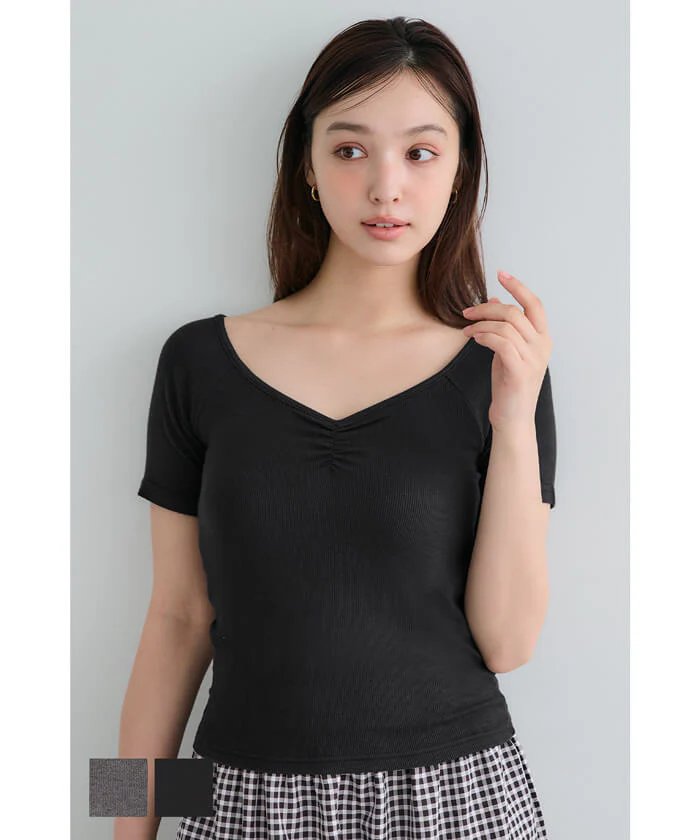 WEB限定セール ★990円→110円リブギャザートップス レディース メール便不可
