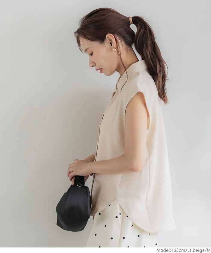 シボサテンライクノースリーブラウンドシャツ レディース メール便可 - Image 15