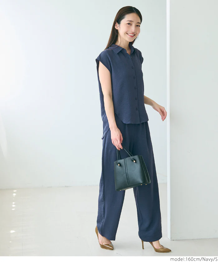 シボサテンライクノースリーブラウンドシャツ レディース メール便可 - Image 7