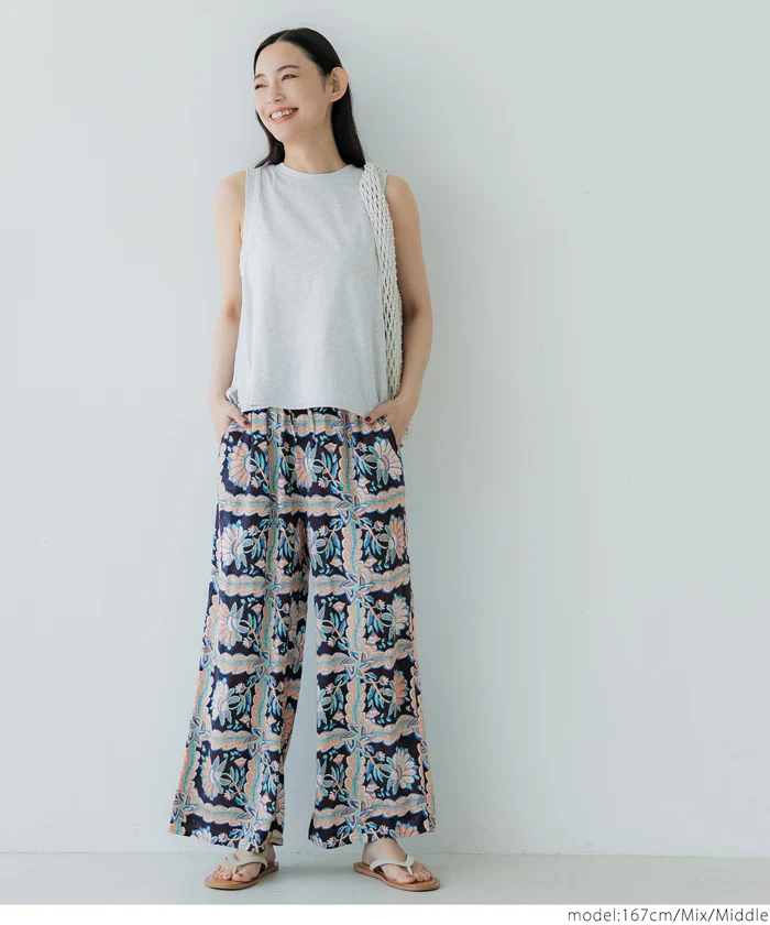 レーヨンスクエアフラワー柄パンツ レディース メール便不可 - Image 9