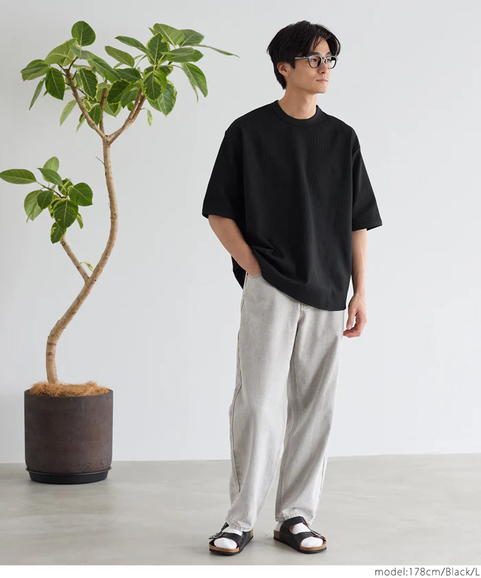 EAZY TEX ワッフルワイドラウンドTシャツ メンズ メール便不可 - Image 9