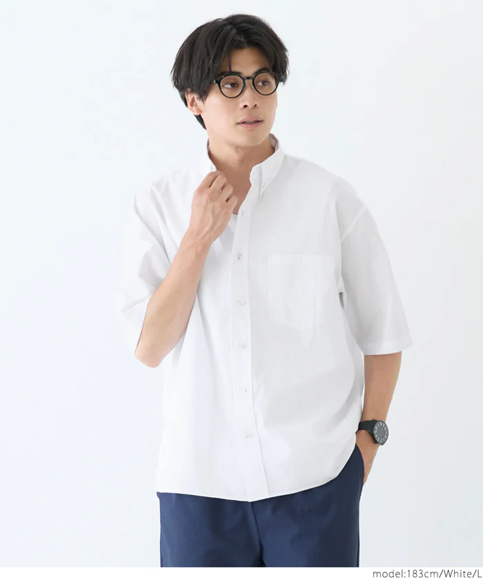 オックスボタンダウン半袖シャツ メンズ メール便不可 - Image 5
