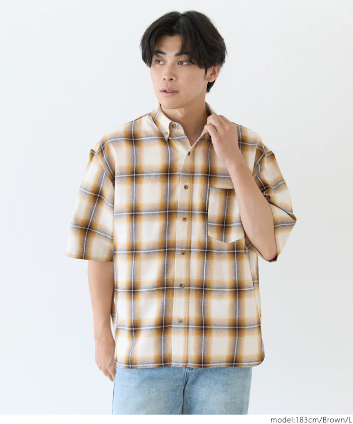 チェック半袖シャツ メンズ メール便不可 - Image 5
