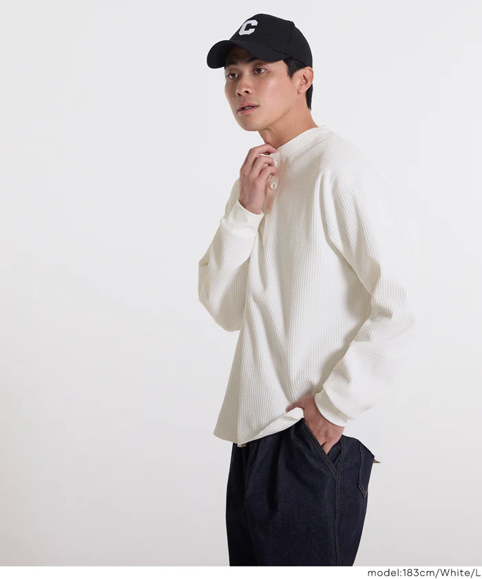 EAZY TEX ワッフルラウンドヘンリーネックロンT メンズ メール便不可 - Image 10