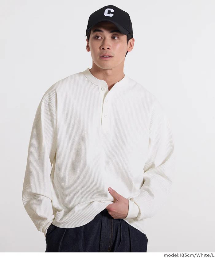 EAZY TEX ワッフルラウンドヘンリーネックロンT メンズ メール便不可 - Image 11