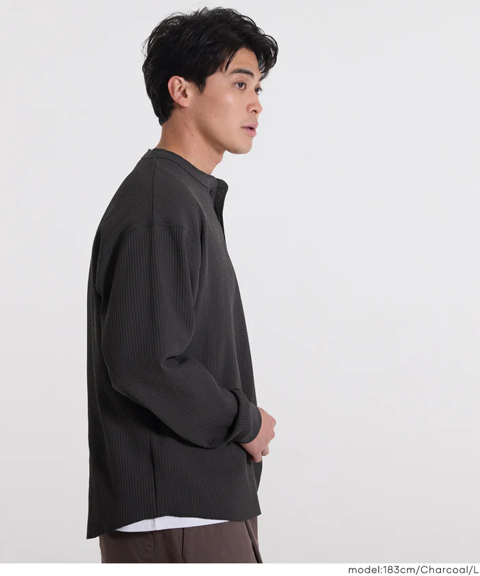 EAZY TEX ワッフルラウンドヘンリーネックロンT メンズ メール便不可 - Image 4