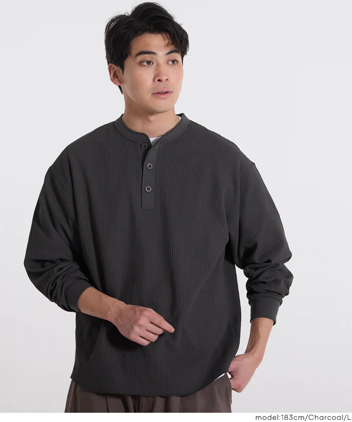 EAZY TEX ワッフルラウンドヘンリーネックロンT メンズ メール便不可 - Image 6