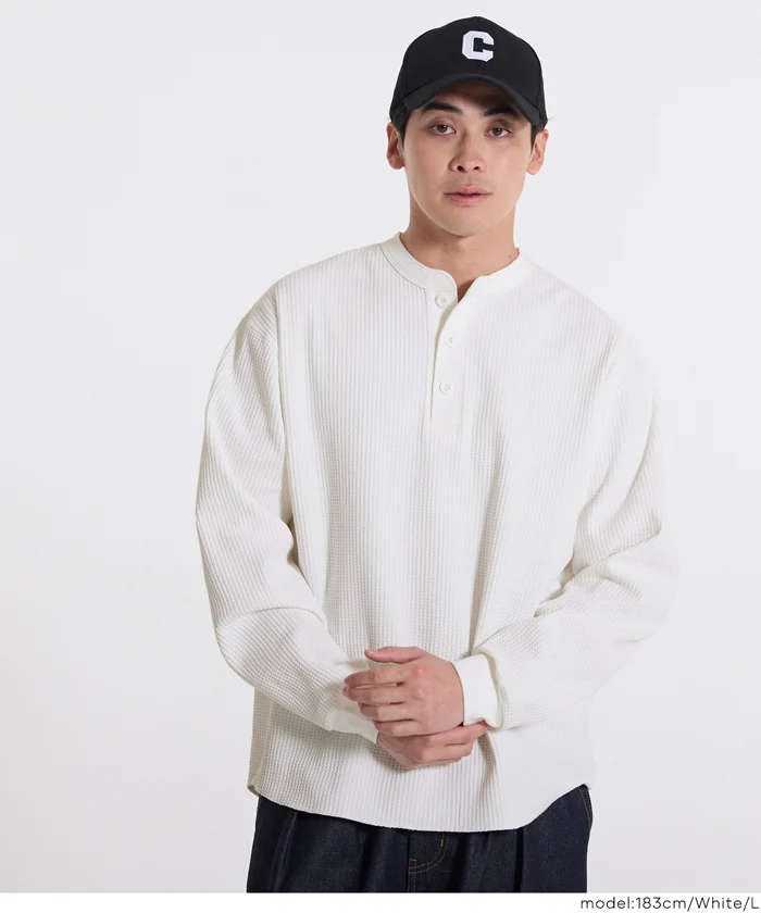 EAZY TEX ワッフルラウンドヘンリーネックロンT メンズ メール便不可 - Image 8