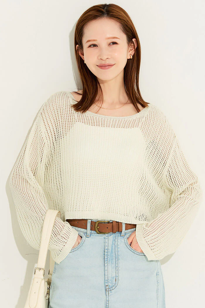 セール★1990円→1490円 麻タッチメッシュショートニット レディース メール便不可