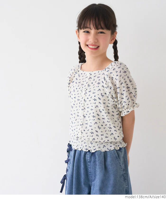 セール★1490円→990円 シャーリング小花柄ブラウス キッズ メール便可 - Image 2