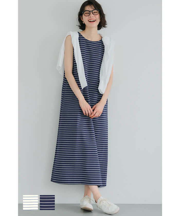 セール★2490円→1490円 ボーダーノースリーブワンピース レディース メール便不可