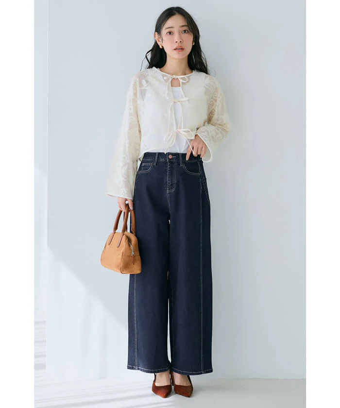 WEB限定セール★3990円→2990円 ワイドシルエットデニムパンツ レディース メール便不可