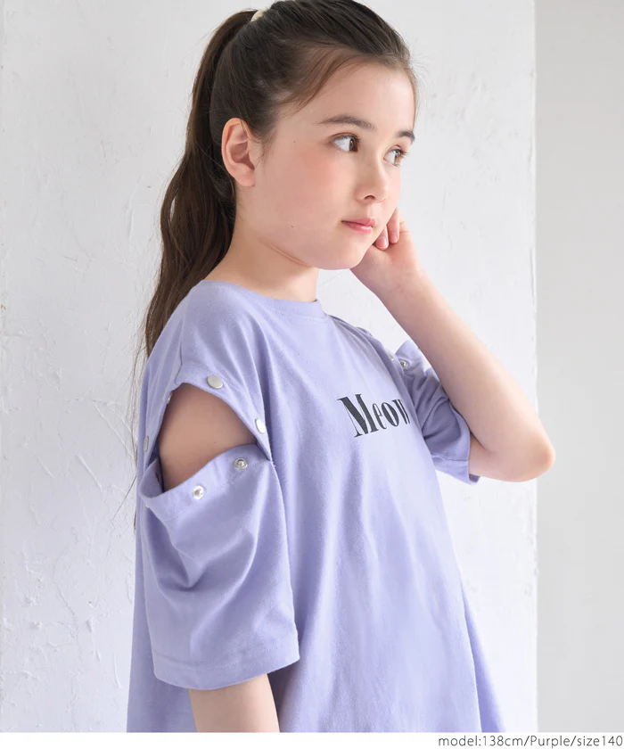 セール★1690円→990円 ボタンオープンショルダーTシャツワンピース キッズ メール便可 - Image 3