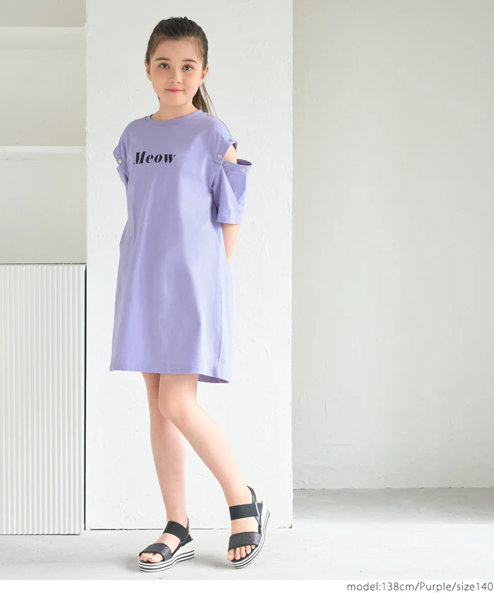 セール★1690円→990円 ボタンオープンショルダーTシャツワンピース キッズ メール便可 - Image 4