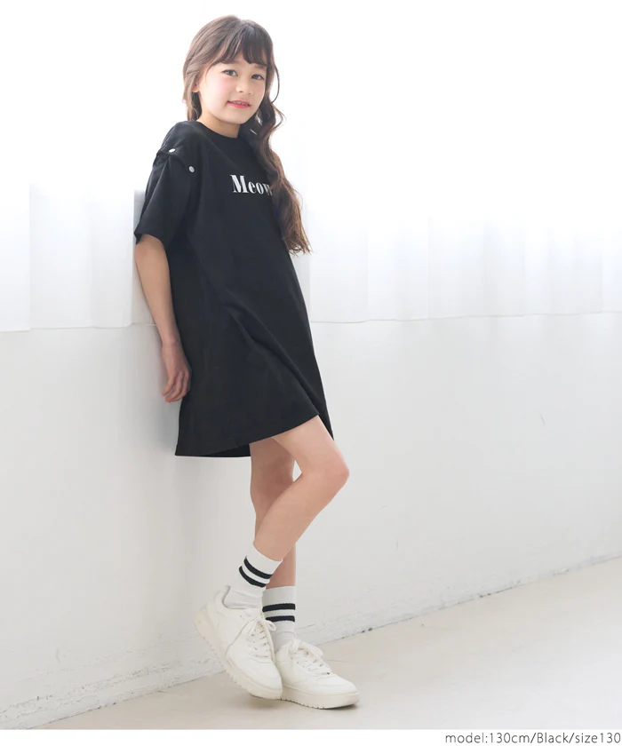 セール★1690円→990円 ボタンオープンショルダーTシャツワンピース キッズ メール便可 - Image 7