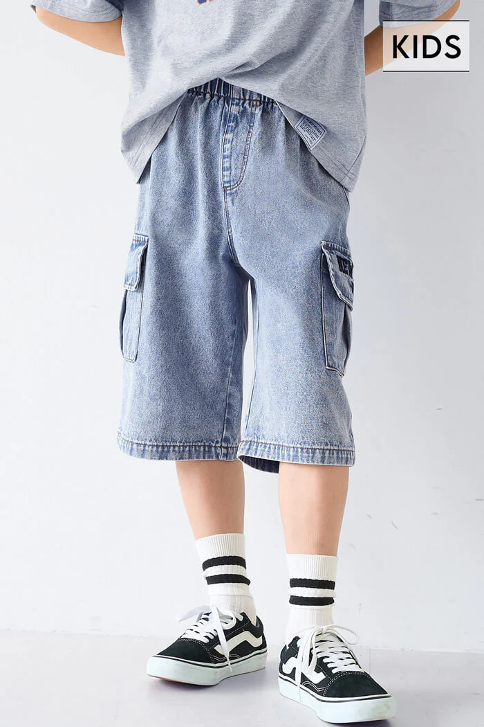 セール★1690円→990円 デニムカーゴハーフパンツ キッズ メール便不可