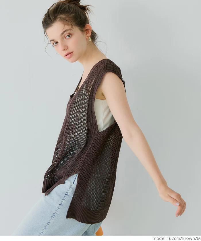 メッシュVネックニットトップス レディース メール便不可 - Image 12