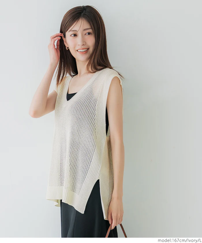 メッシュVネックニットトップス レディース メール便不可 - Image 3