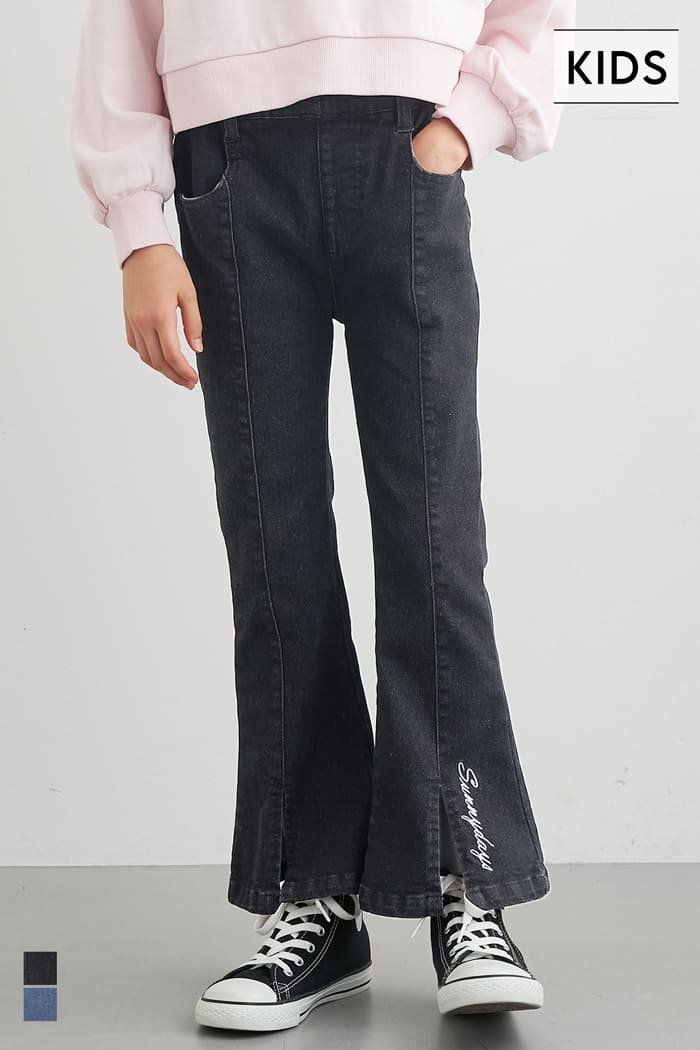 セール★2290円→1490円 デニム刺繍フレアパンツ キッズ メール便不可