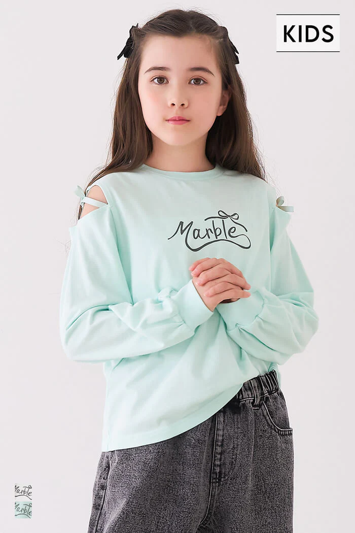 セール★1290円→550円 肩あきリボン長袖Tシャツ キッズ メール便不可