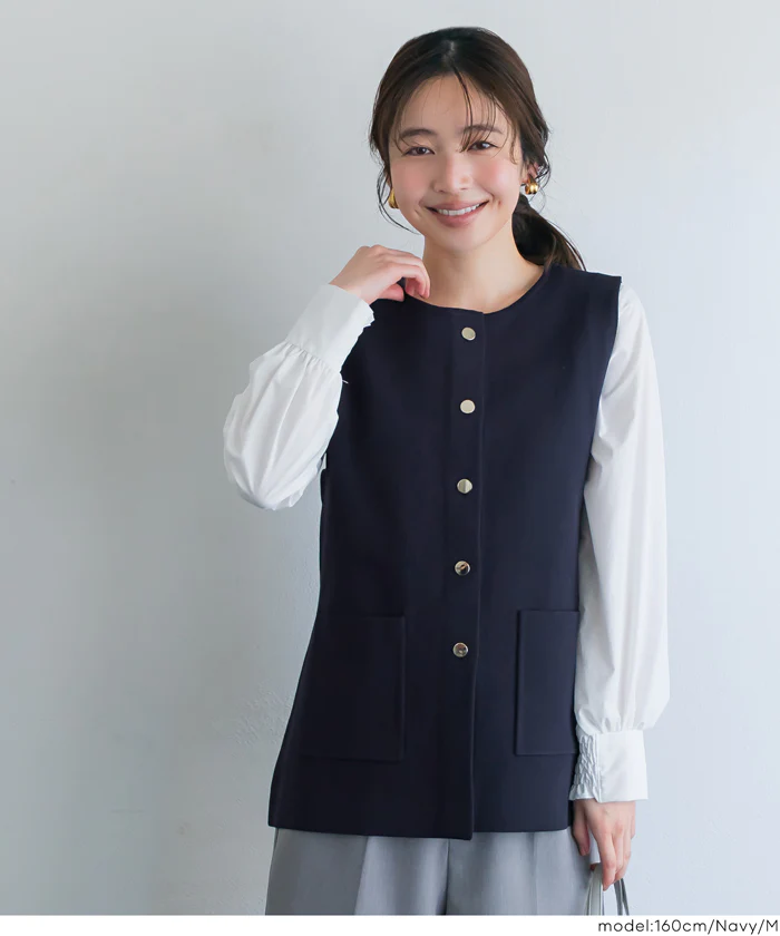 セール★2490円→1690円金ボタンニットベスト レディース メール便不可 - Image 2