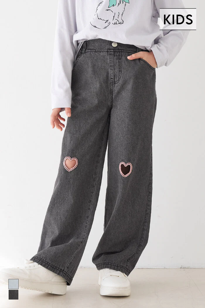 デニムハート刺繍パンツ キッズ メール便不可