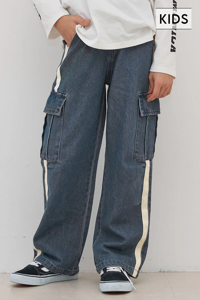 セール★2290円→1990円デニムラインカーゴパンツ キッズ メール便不可
