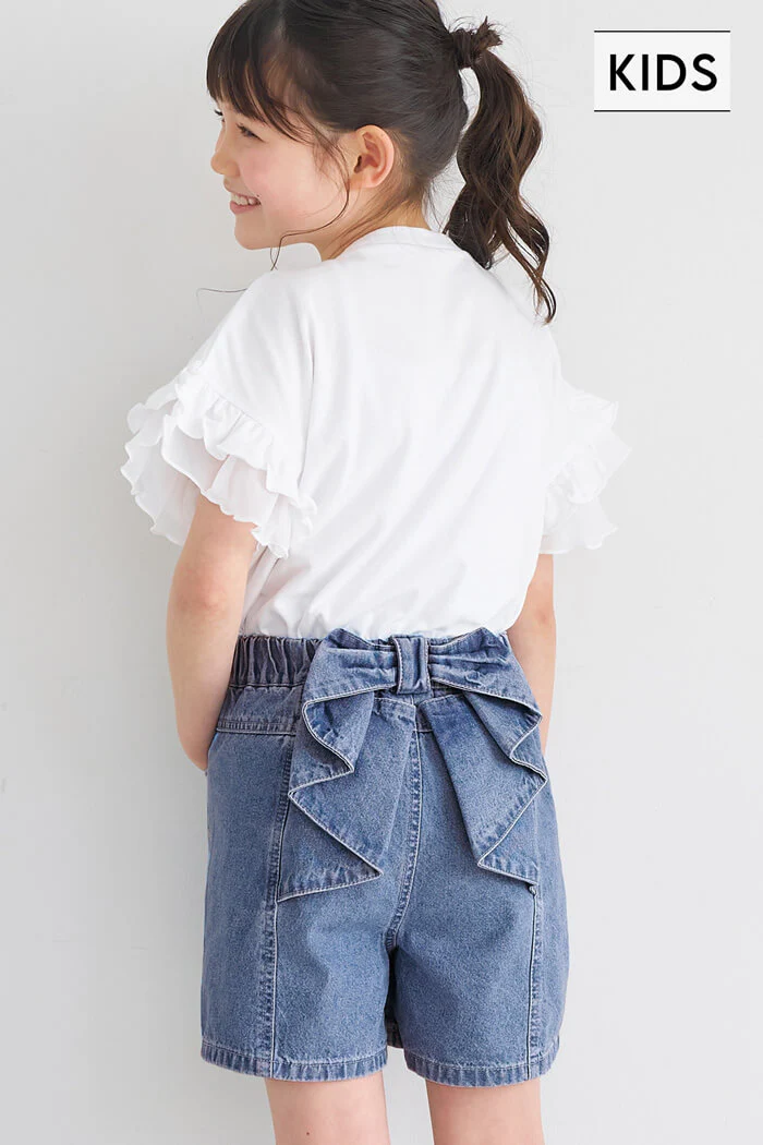 デニムバックリボンショートパンツ キッズ メール便不可