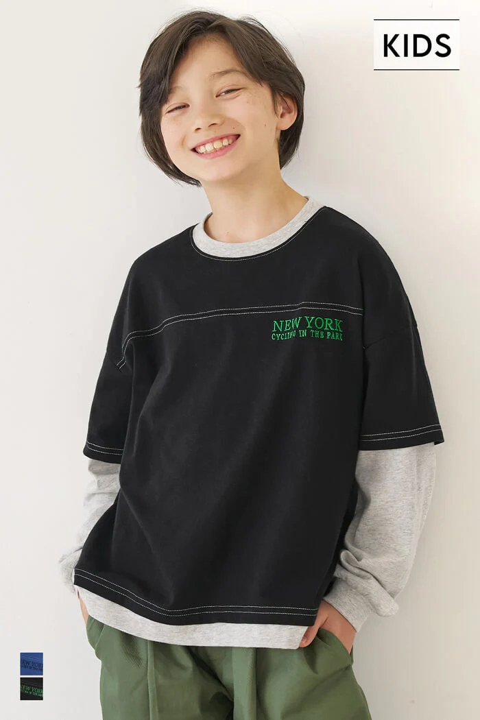 セール★1290円→990円レイヤード刺繍トップス キッズ メール便不可