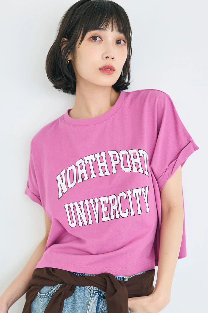 レギュラーウェイトロールアップロゴTシャツ レディース メール便可