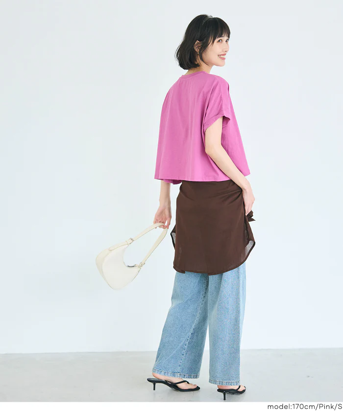 レギュラーウェイトロールアップロゴTシャツ レディース メール便可 - Image 9