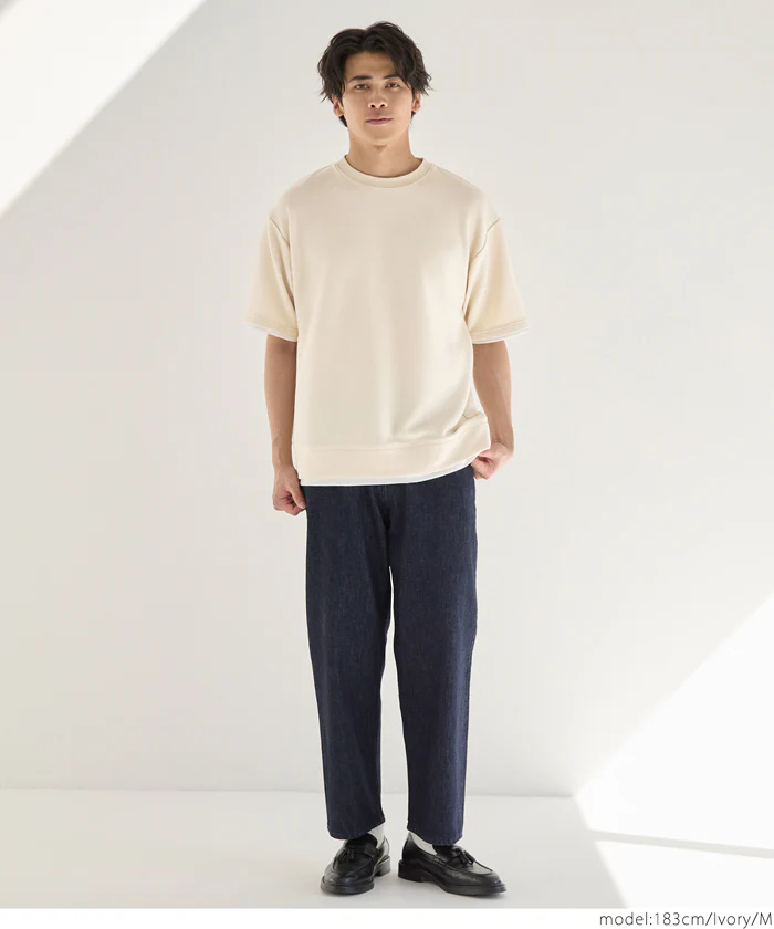 セール★1990円→1690円 エンボスレイヤード風半袖Tシャツ メンズ メール便不可 - Image 2