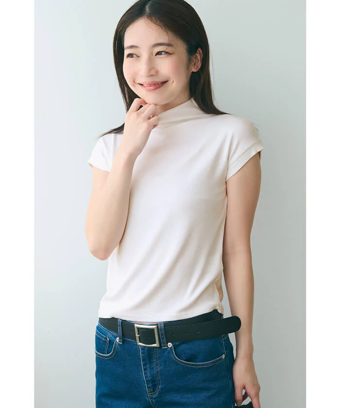 テレコリブハイネックTシャツ レディース メール便可