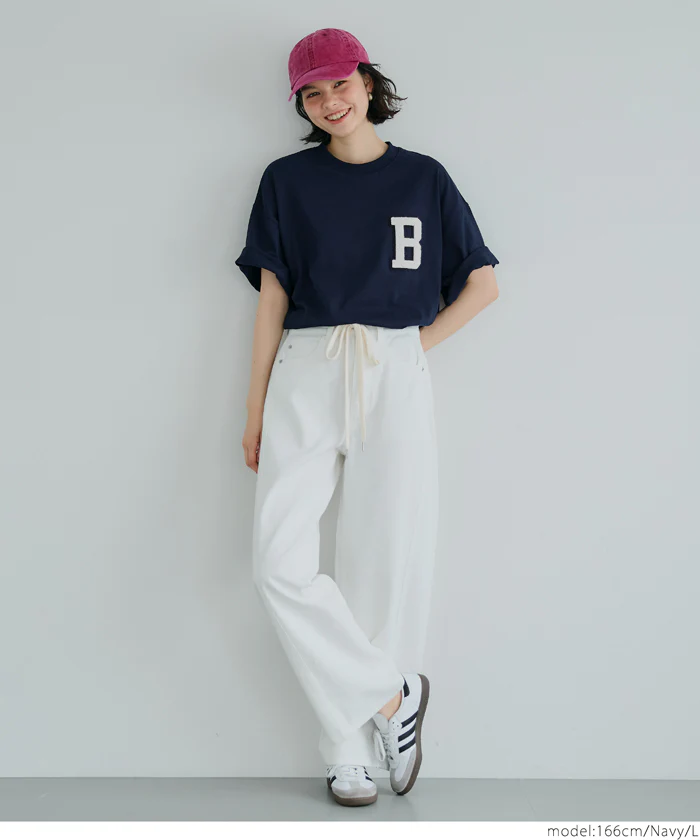 サガラ刺繍レタードワッペン半袖Tシャツ メンズ レディース メール便不可 - Image 2