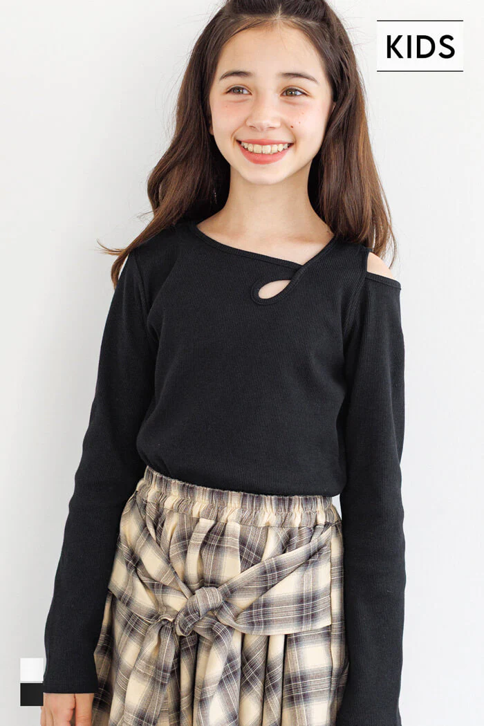 セール★990円→550円 リブアシメ肩あき長袖Tシャツ メール便不可