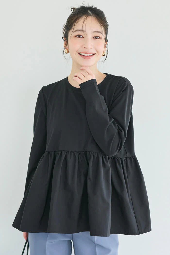 異素材切り替え長袖Tシャツ レディース メール便不可