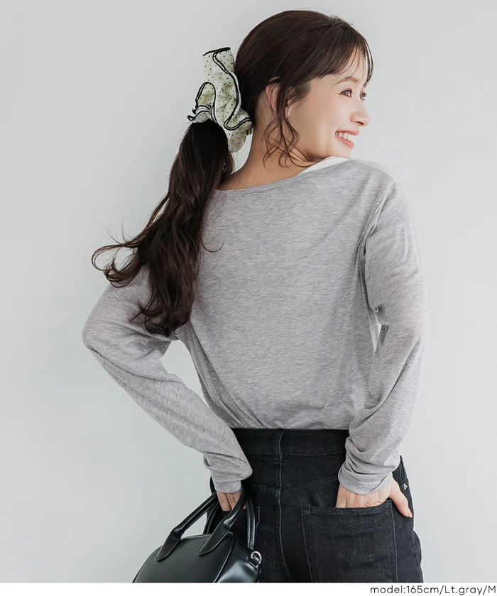 ワンショルダーシアー長袖Tシャツ レディース メール便可 - Image 12