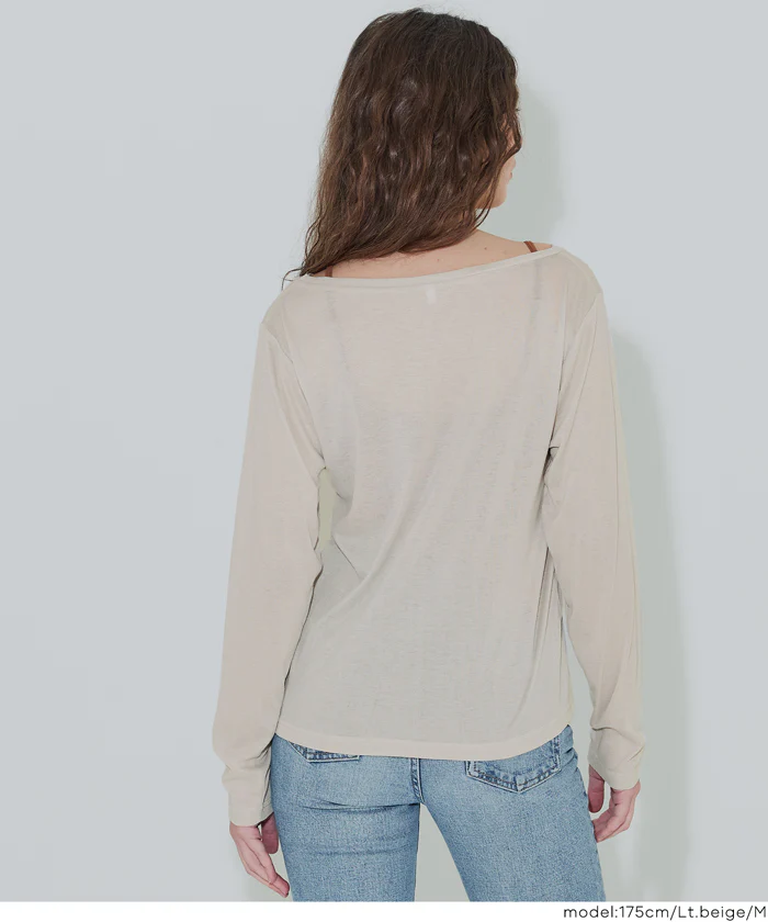 ワンショルダーシアー長袖Tシャツ レディース メール便可 - Image 4