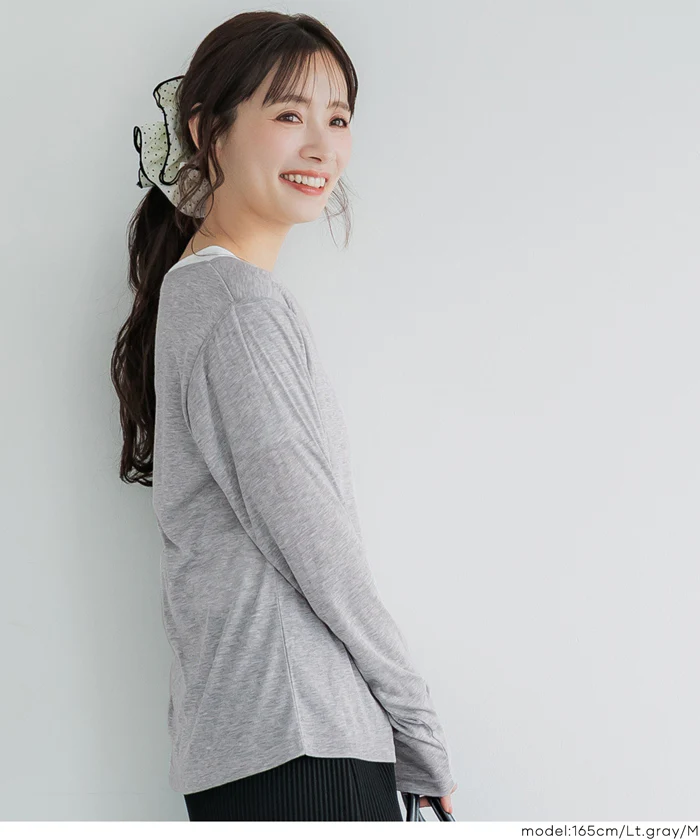 ワンショルダーシアー長袖Tシャツ レディース メール便可 - Image 9